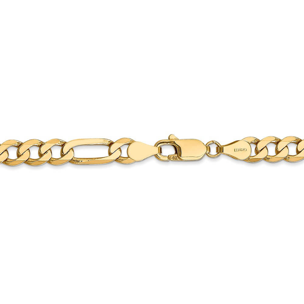 Alternate view of the 5.25mm 14k Yellow Gold Solid Flat Figaro Chain Bracelet, 8 Inch by The Black Bow Jewelry Co.