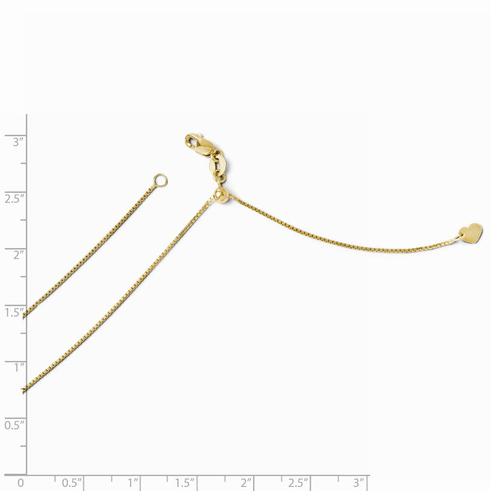 Alternate view of the 0.8mm 14k Yellow Gold Adjustable Box Chain Necklace by The Black Bow Jewelry Co.