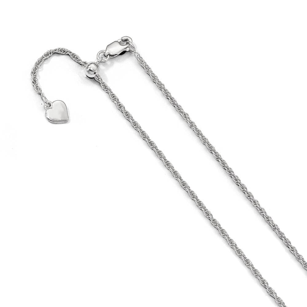 1.5mm Rhodium Sterling Silver Adjustable Loose Rope Chain Necklace, Item C9397 by The Black Bow Jewelry Co.