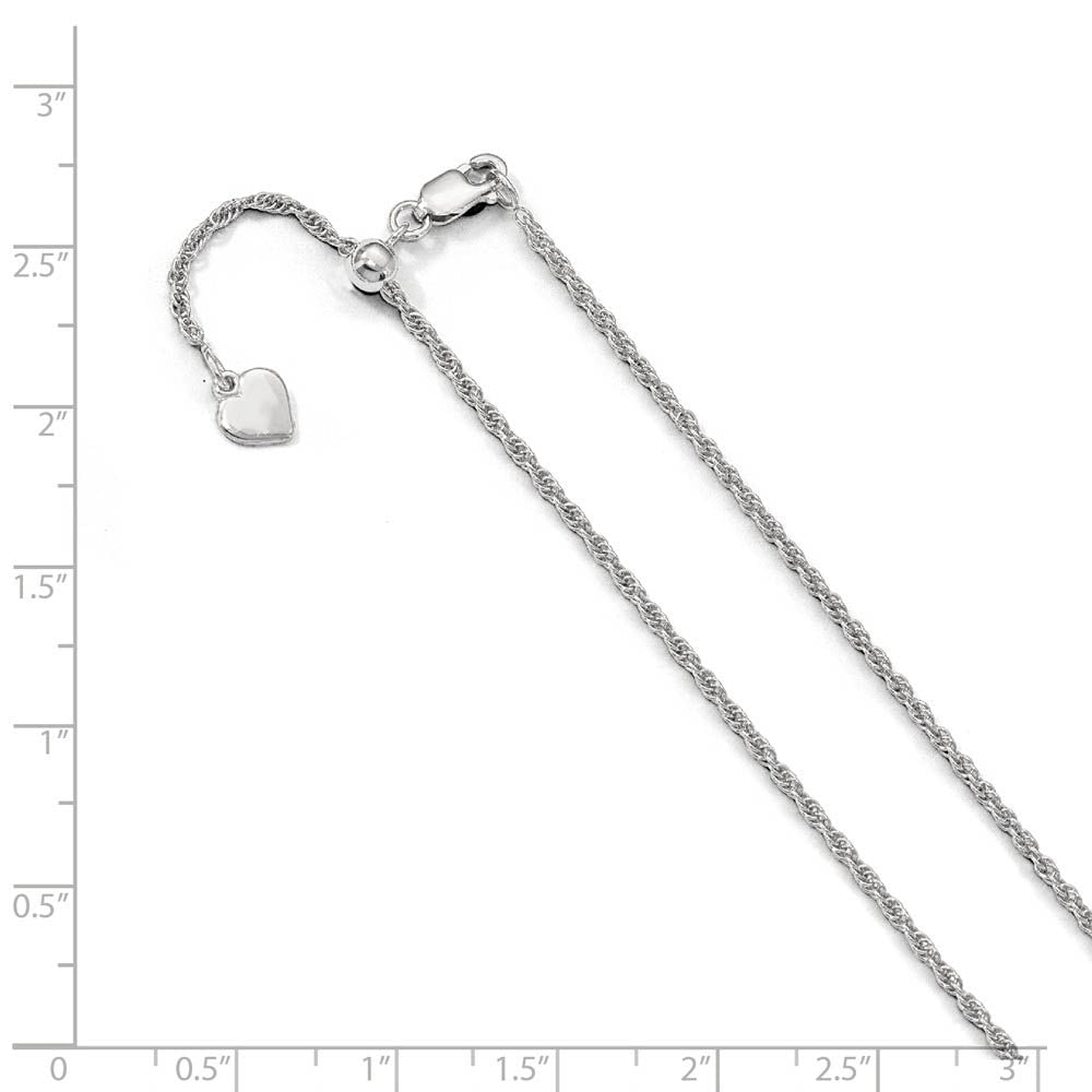 Alternate view of the 1.5mm Rhodium Sterling Silver Adjustable Loose Rope Chain Necklace by The Black Bow Jewelry Co.