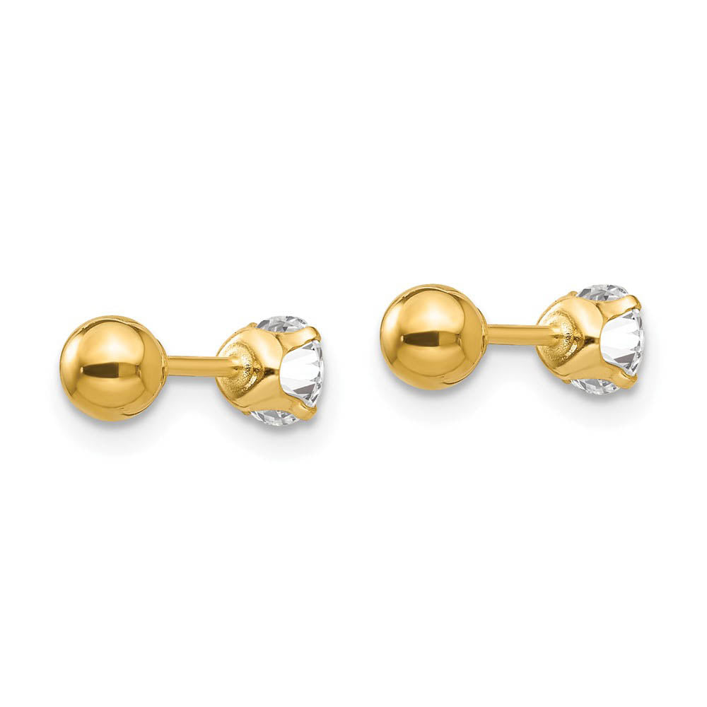 Alternate view of the Reversible 4mm Crystal and Ball Screw Back Earrings in 14k Yellow Gold by The Black Bow Jewelry Co.