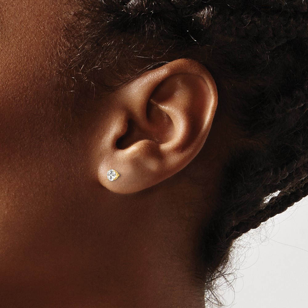 Alternate view of the Reversible 4mm Crystal and Ball Screw Back Earrings in 14k Yellow Gold by The Black Bow Jewelry Co.