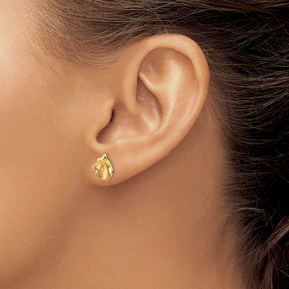 Alternate view of the Kids Horse Head Screw Back Post Earrings in 14k Yellow Gold by The Black Bow Jewelry Co.