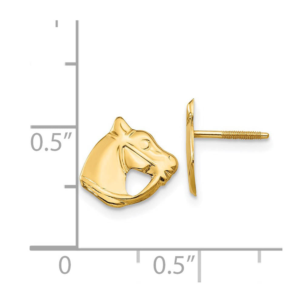 Alternate view of the Kids Horse Head Screw Back Post Earrings in 14k Yellow Gold by The Black Bow Jewelry Co.