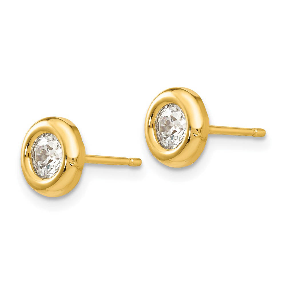 Alternate view of the 6mm Cubic Zirconia Post Earrings in 14k Yellow Gold by The Black Bow Jewelry Co.
