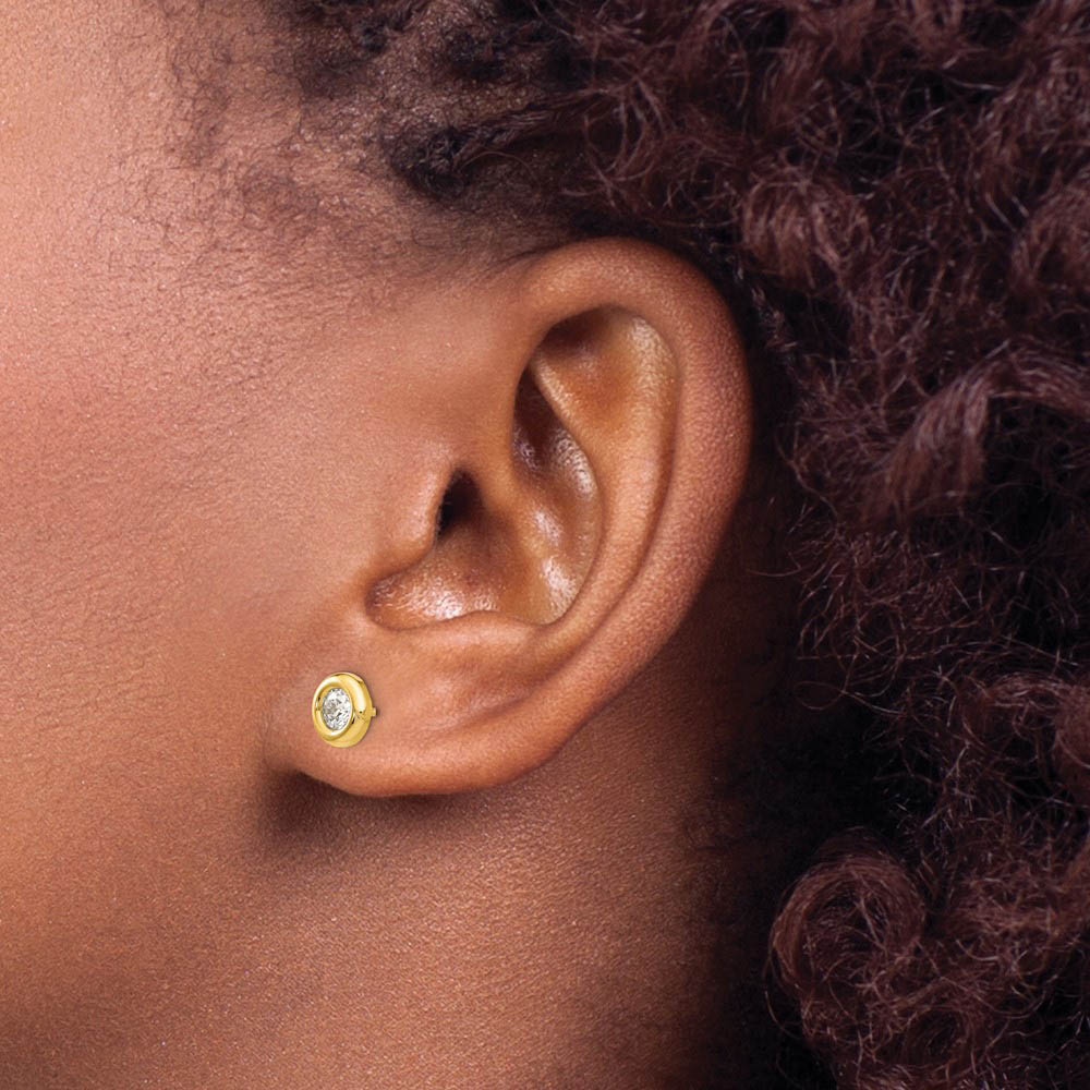 Alternate view of the 6mm Cubic Zirconia Post Earrings in 14k Yellow Gold by The Black Bow Jewelry Co.