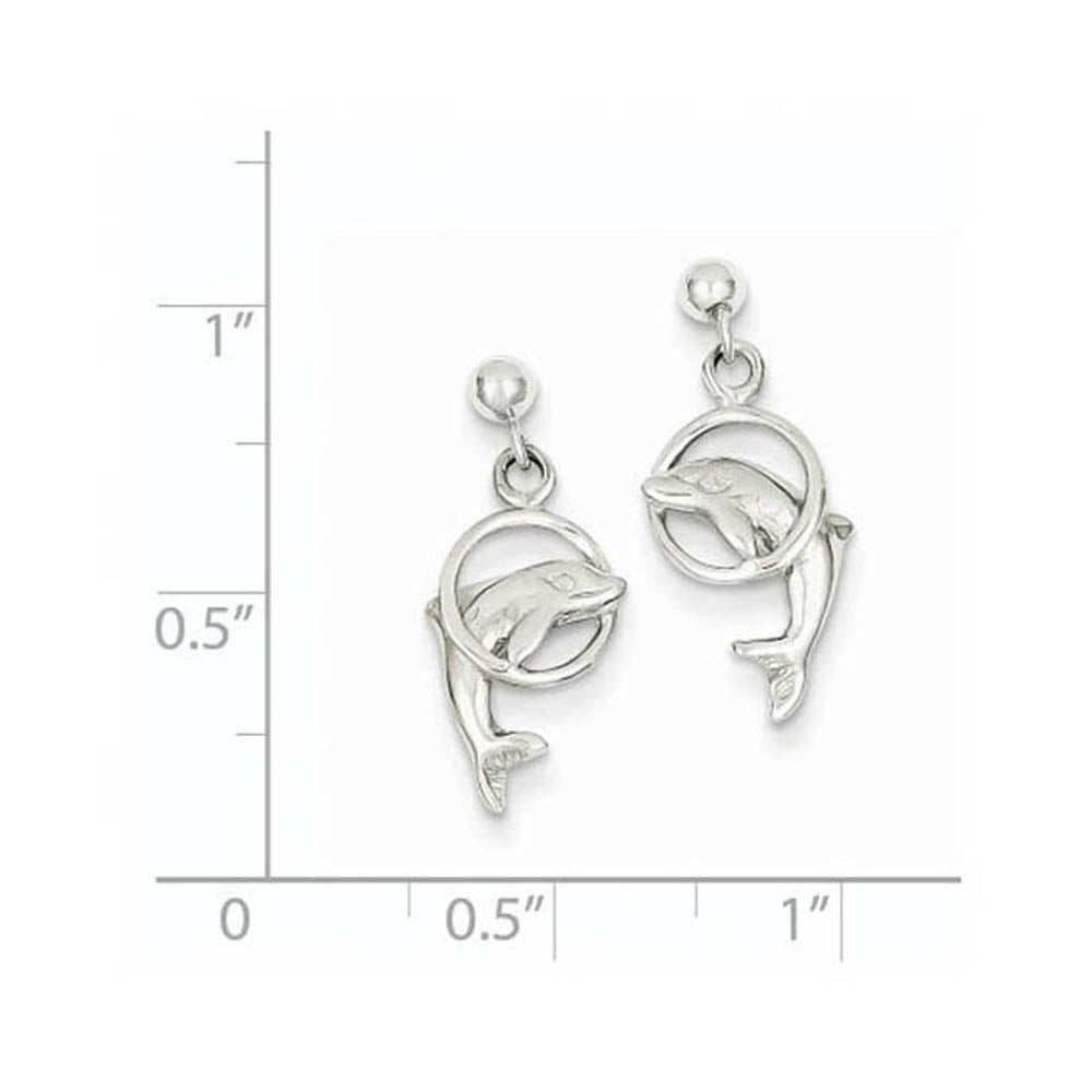 Alternate view of the Dolphin & Hoop Dangle Post Earrings in 14k White Gold by The Black Bow Jewelry Co.