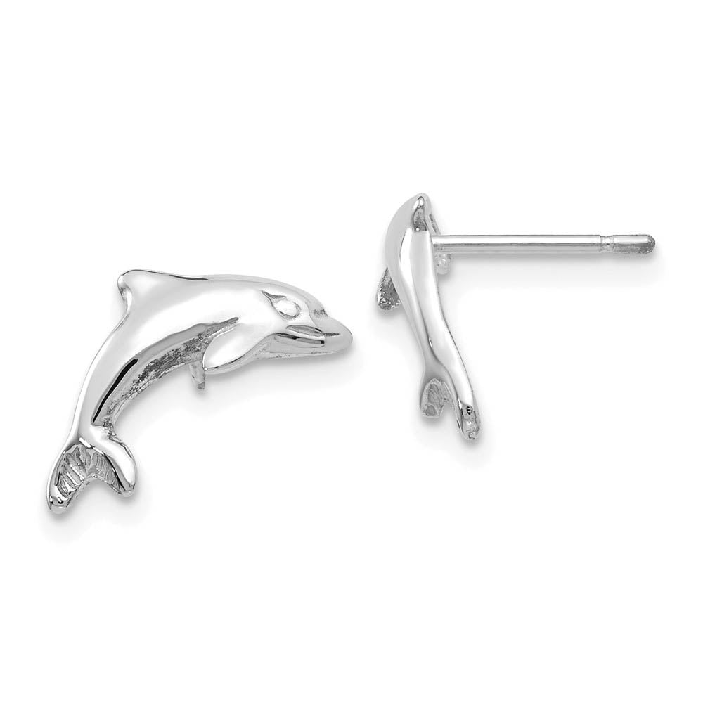 13mm Polished Dolphin Post Earrings in 14k White Gold, Item E10912 by The Black Bow Jewelry Co.