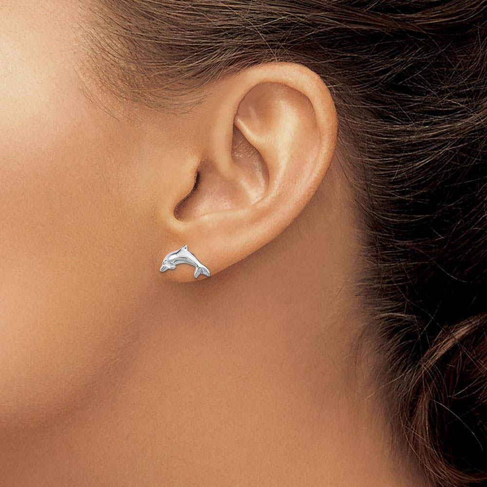 Alternate view of the 13mm Polished Dolphin Post Earrings in 14k White Gold by The Black Bow Jewelry Co.