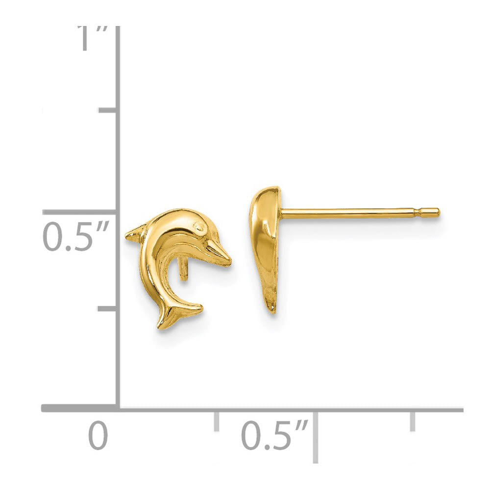 Alternate view of the 8mm Polished 3D Dolphin Post Earrings in 14k Yellow Gold by The Black Bow Jewelry Co.