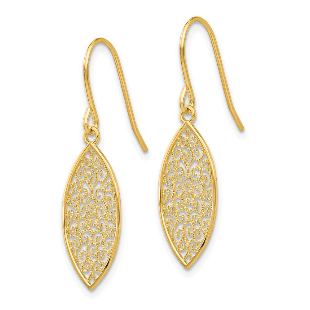 Alternate view of the Marquise Filigree Dangle Earrings in 14k Yellow Gold by The Black Bow Jewelry Co.