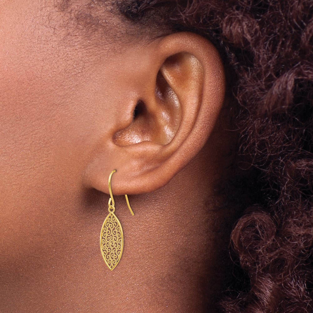 Alternate view of the Marquise Filigree Dangle Earrings in 14k Yellow Gold by The Black Bow Jewelry Co.