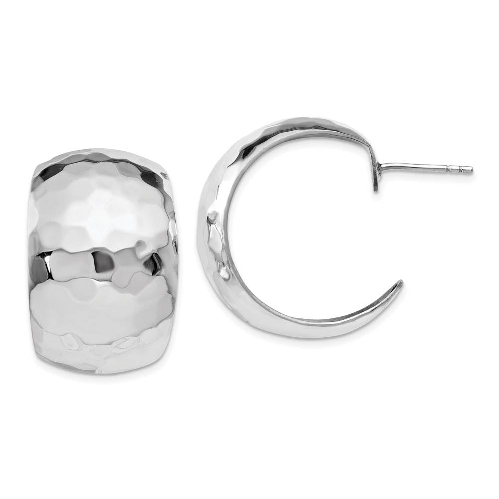 Sterling Silver Wide Polished Hammered J-Hoop Earrings, 18 x 28mm, Item E11379 by The Black Bow Jewelry Co.