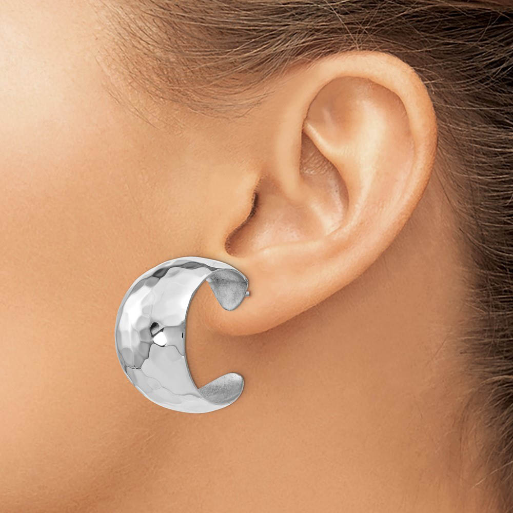 Alternate view of the Sterling Silver Wide Polished Hammered J-Hoop Earrings, 18 x 28mm by The Black Bow Jewelry Co.