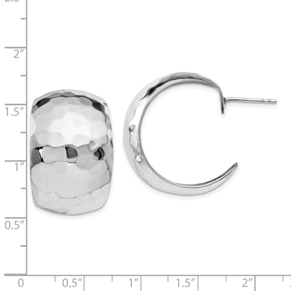 Alternate view of the Sterling Silver Wide Polished Hammered J-Hoop Earrings, 18 x 28mm by The Black Bow Jewelry Co.