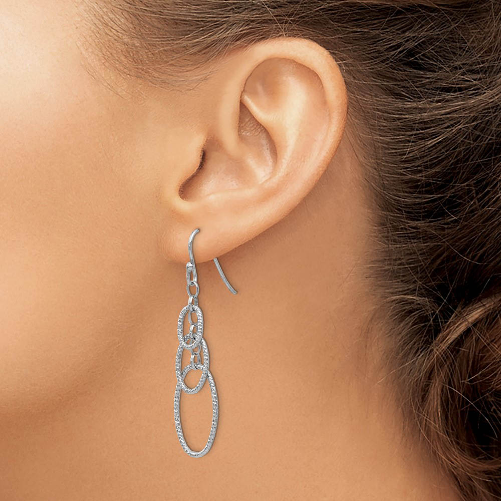 Alternate view of the Textured Oval Link Dangle Earrings in Sterling Silver by The Black Bow Jewelry Co.