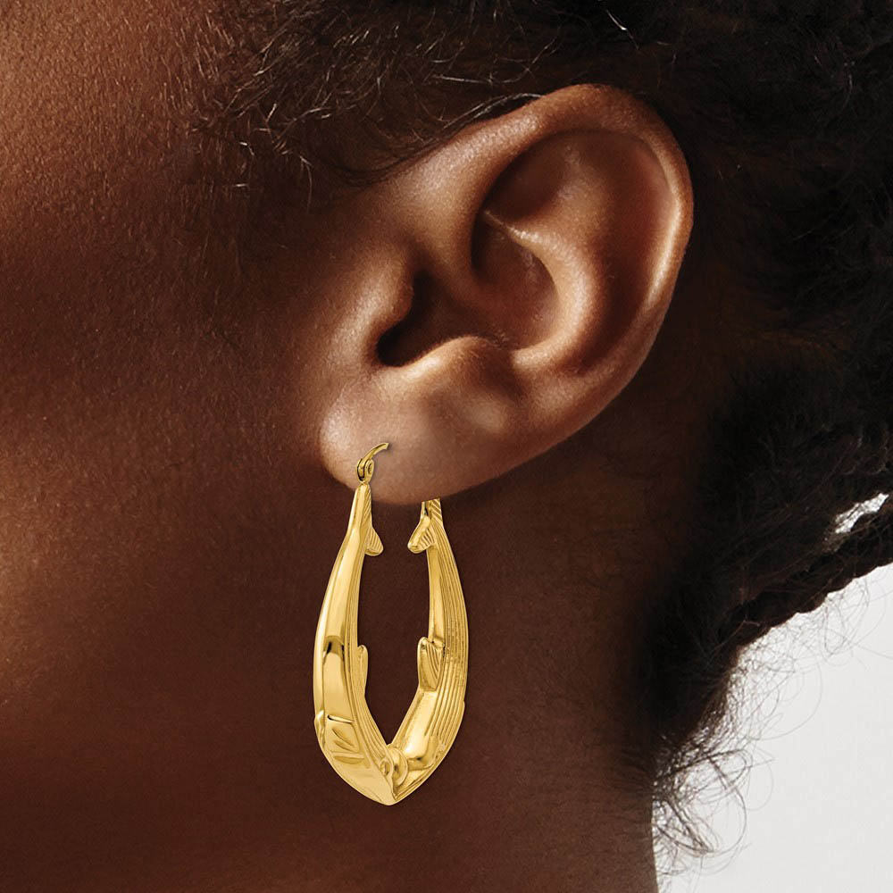 Alternate view of the Large Kissing Dolphin Hoop Earrings in 14k Yellow Gold by The Black Bow Jewelry Co.