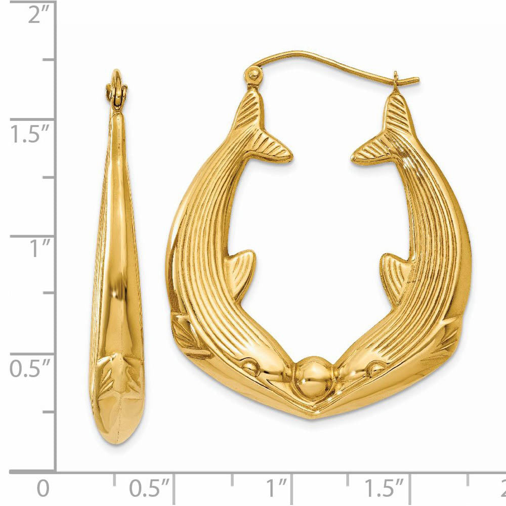 Alternate view of the Large Kissing Dolphin Hoop Earrings in 14k Yellow Gold by The Black Bow Jewelry Co.