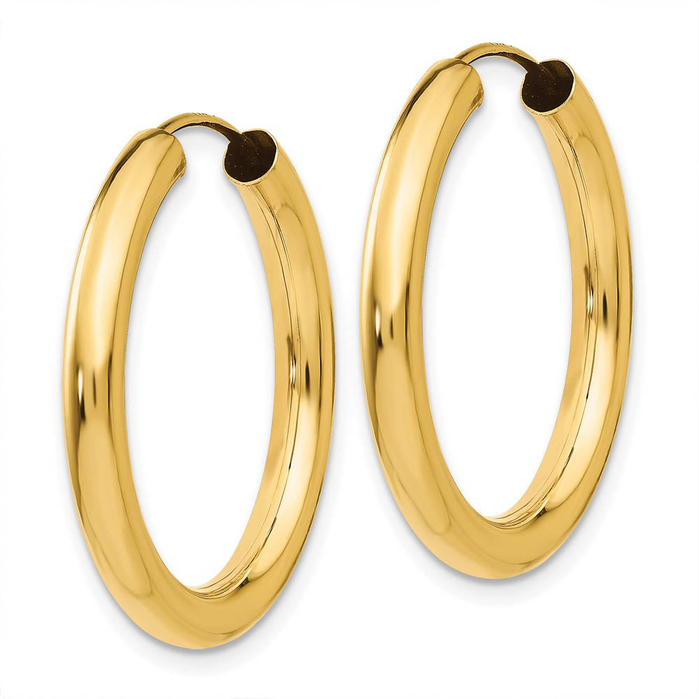 Alternate view of the 3mm x 25mm 14k Yellow Gold Polished Endless Tube Hoop Earrings by The Black Bow Jewelry Co.
