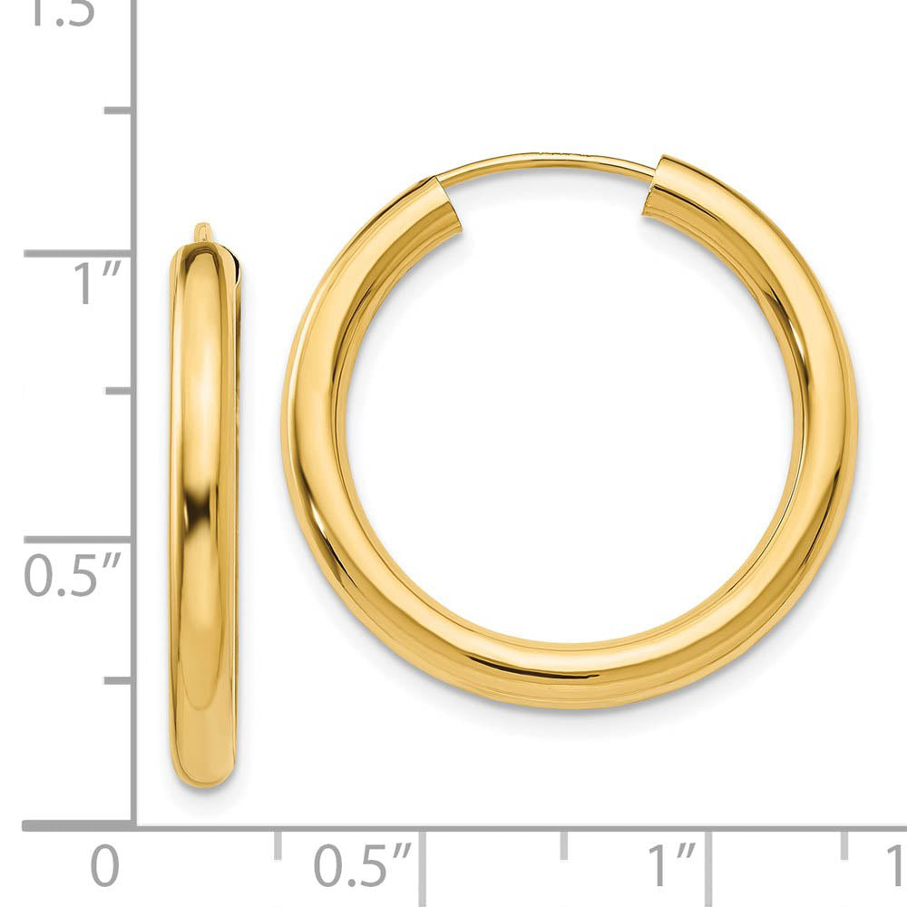 Alternate view of the 3mm x 25mm 14k Yellow Gold Polished Endless Tube Hoop Earrings by The Black Bow Jewelry Co.