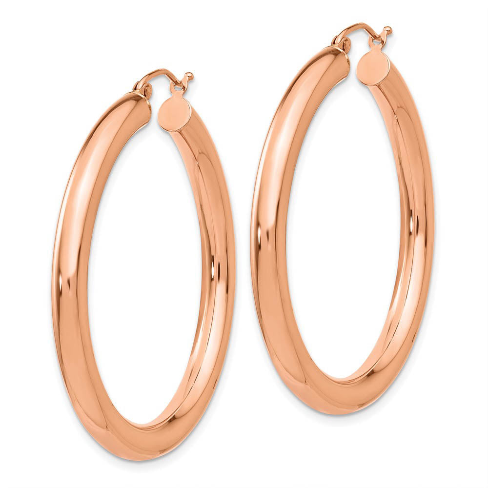 Alternate view of the 4mm x 40mm Polished 14k Rose Gold Large Round Tube Hoop Earrings by The Black Bow Jewelry Co.