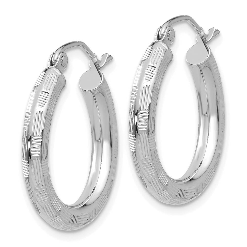 Alternate view of the 3mm x 25mm 14k White Gold Textured Round Hoop Earrings by The Black Bow Jewelry Co.