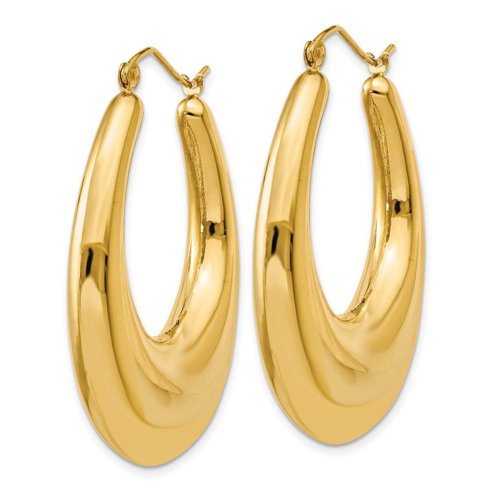 Alternate view of the 7mm x 40mm Polished 14k Yellow Gold Tapered Puffed Oval Hoop Earrings by The Black Bow Jewelry Co.