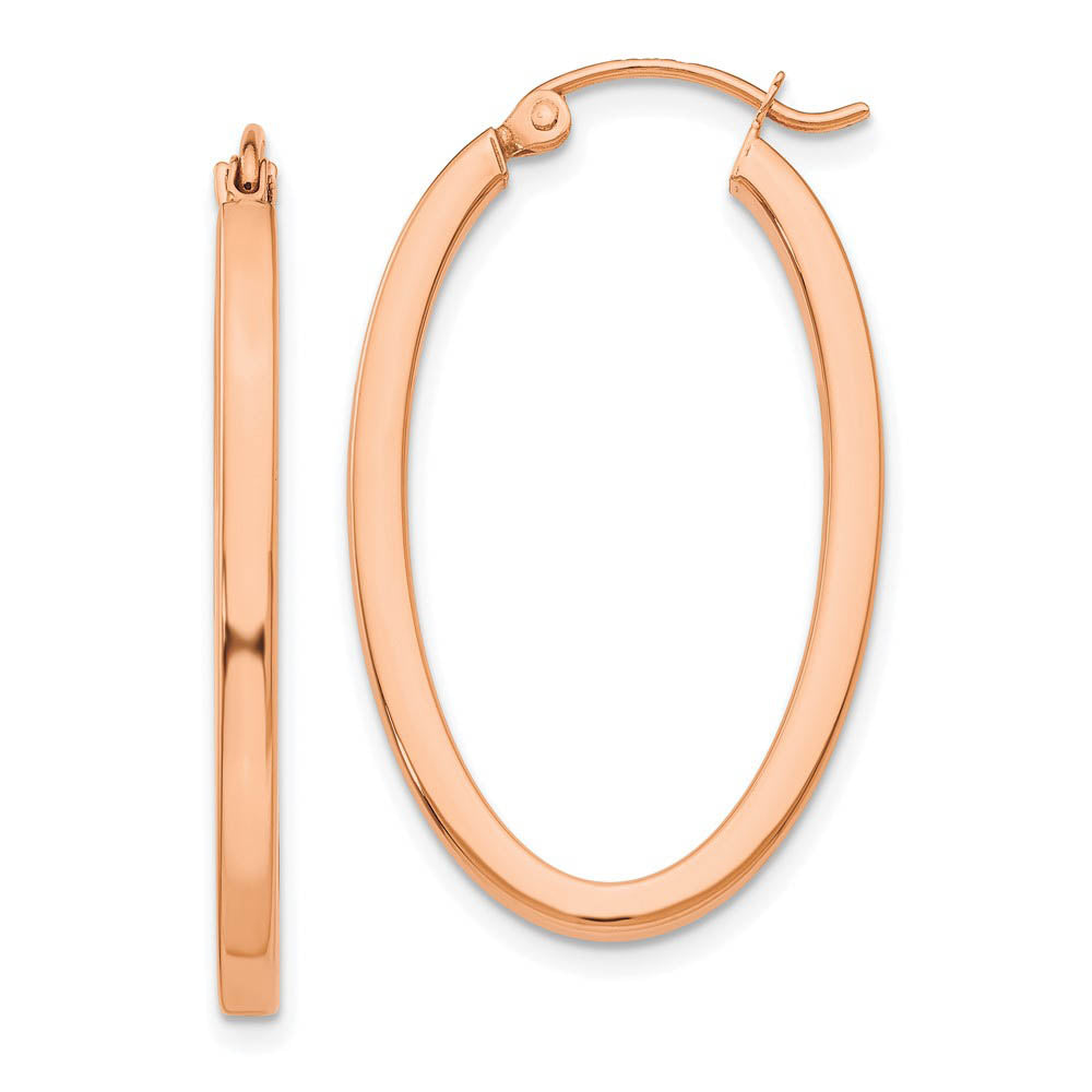 2mm x 29mm 14k Rose Gold Square Tube Oval Hoop Earrings, Item E13613 by The Black Bow Jewelry Co.