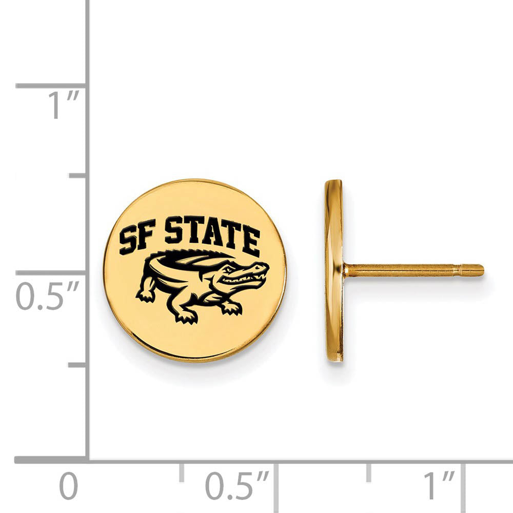 Alternate view of the 14k Gold Plated Silver San Francisco State U Enamel Disc Earring by The Black Bow Jewelry Co.