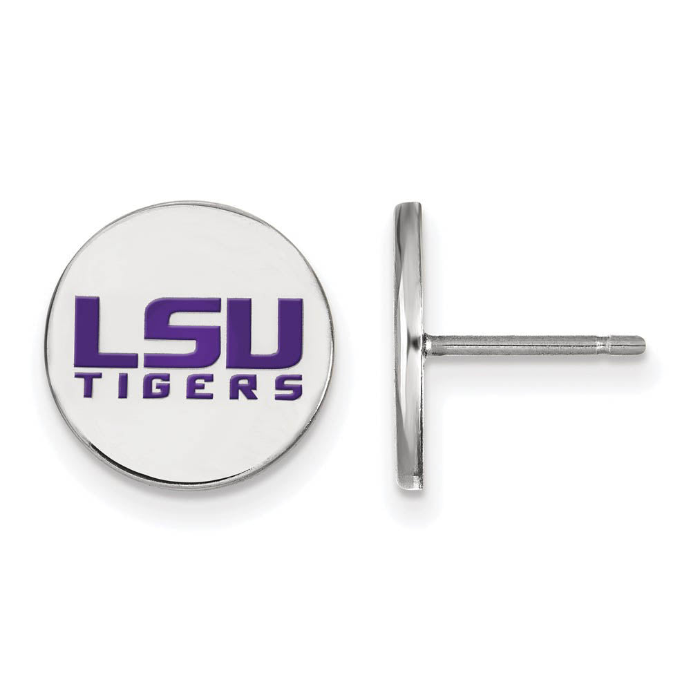 Sterling Silver Louisiana State University Enamel Disc Earring, Item E14225 by The Black Bow Jewelry Co.