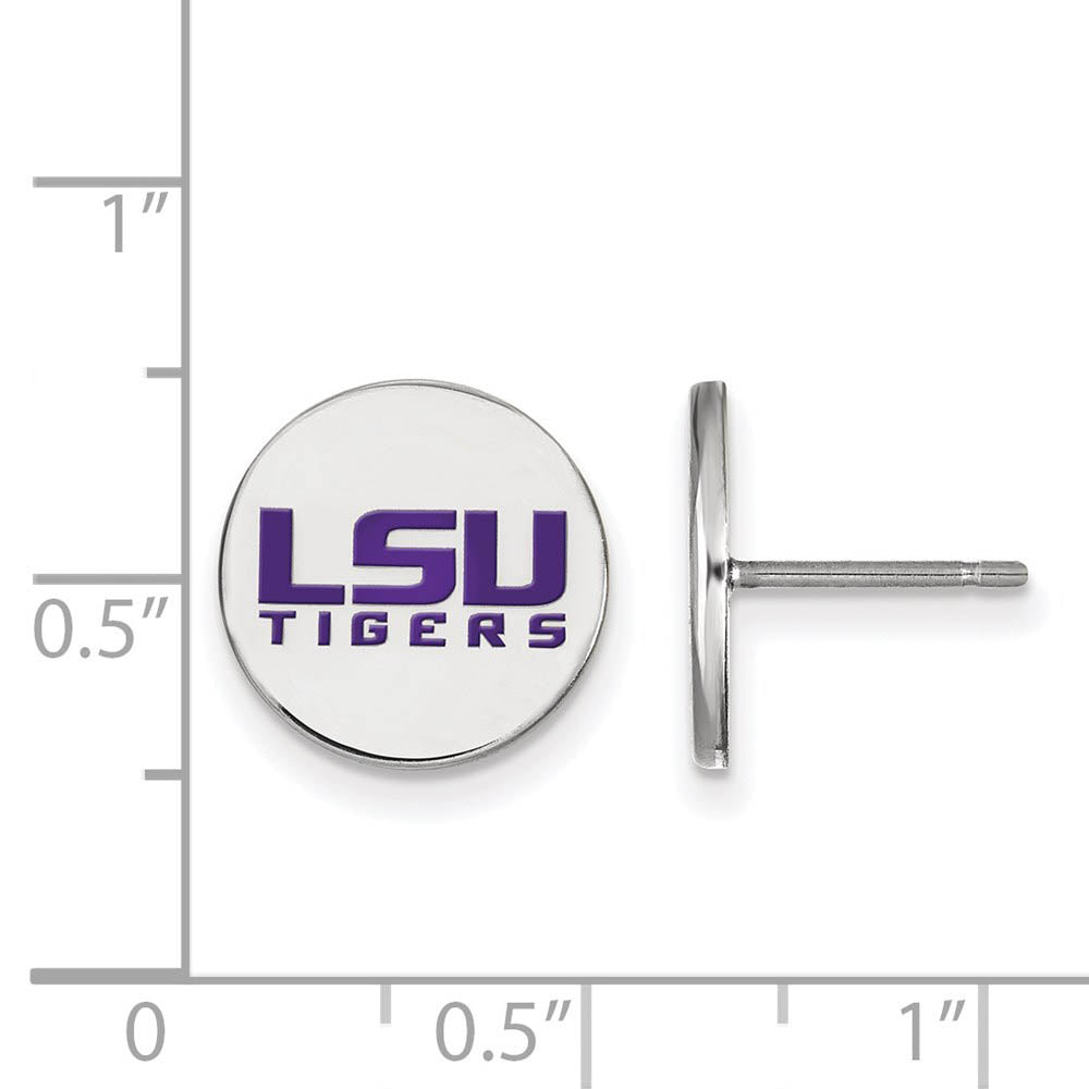 Alternate view of the Sterling Silver Louisiana State University Enamel Disc Earring by The Black Bow Jewelry Co.