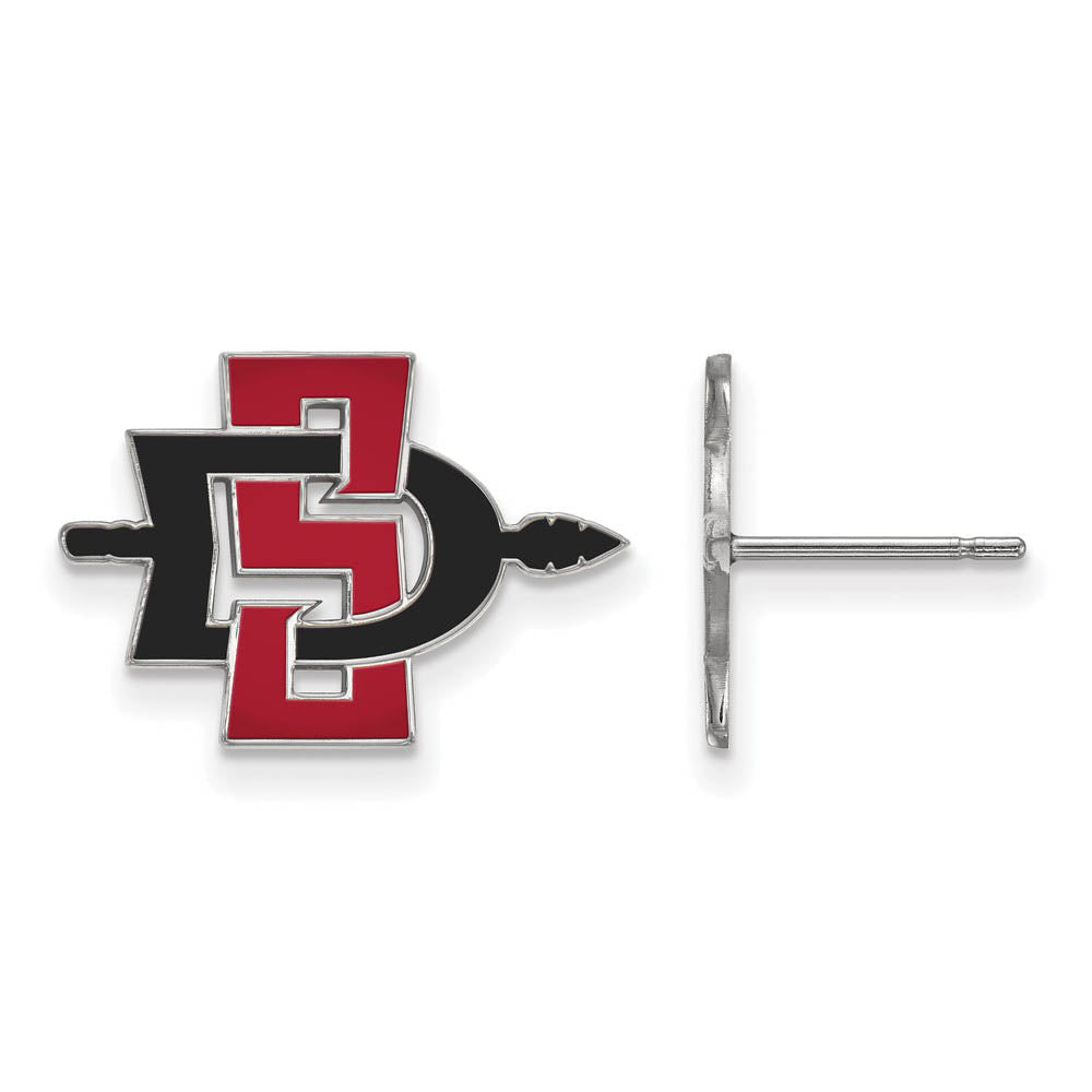 10k White Gold San Diego State University Small Post Earrings, Item E14247 by The Black Bow Jewelry Co.