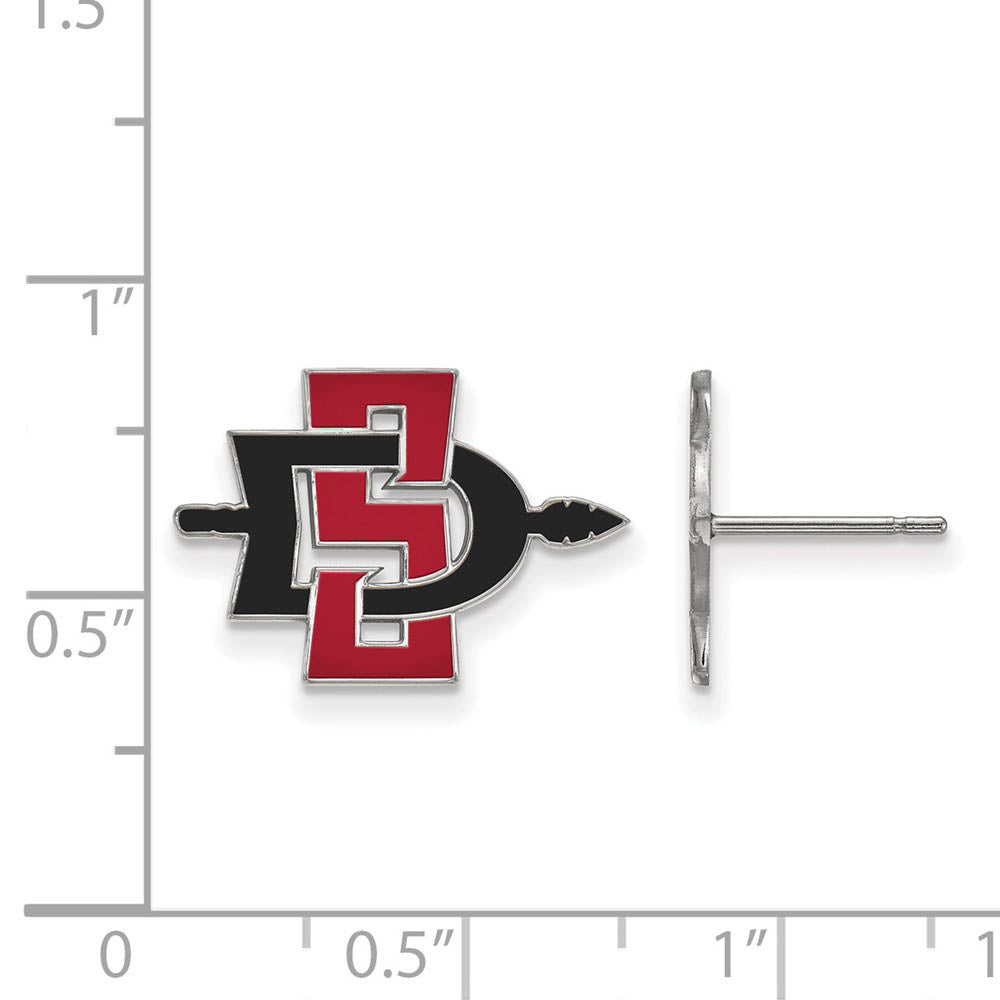 Alternate view of the 10k White Gold San Diego State University Small Post Earrings by The Black Bow Jewelry Co.