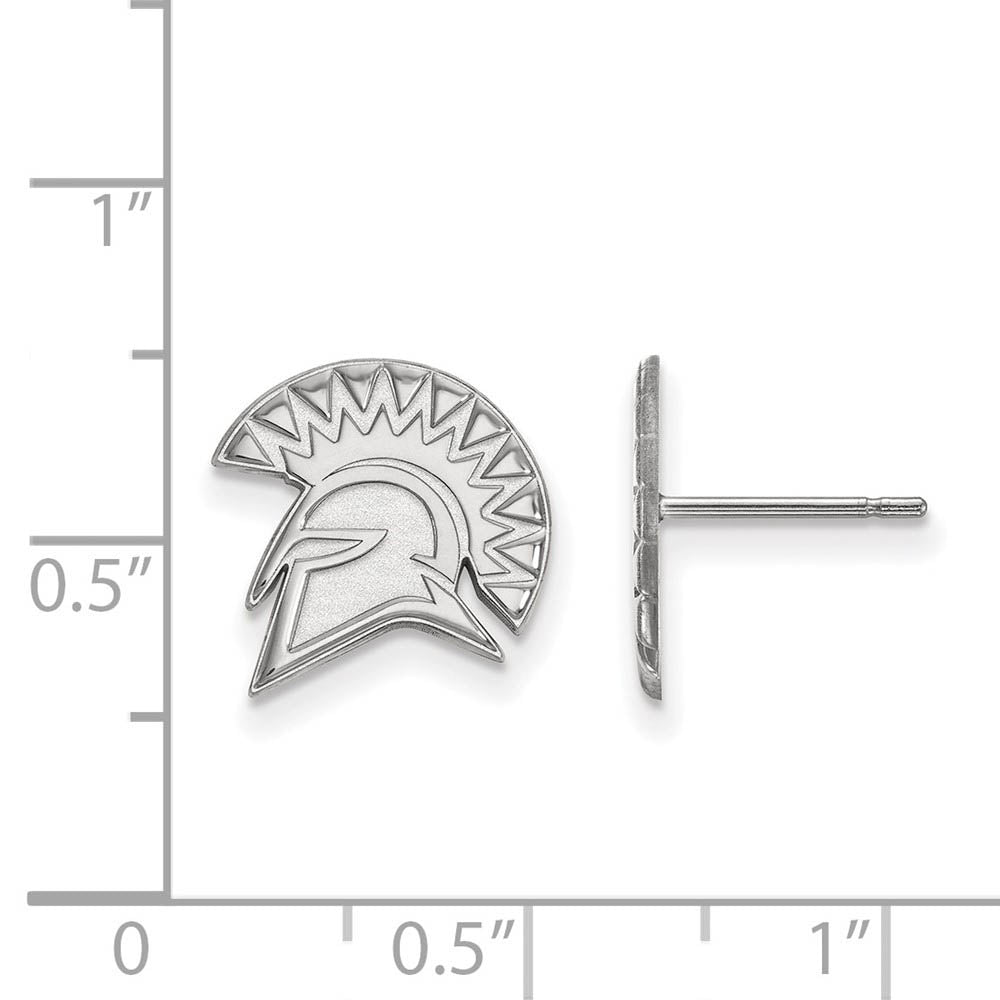 Alternate view of the 10k White Gold San Jose State University Small Post Earrings by The Black Bow Jewelry Co.