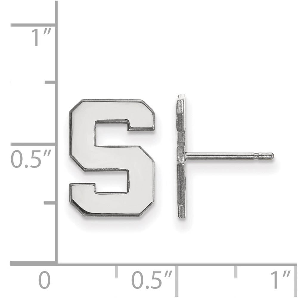 Alternate view of the 10k White Gold Michigan State University Small 'S' Post Earrings by The Black Bow Jewelry Co.