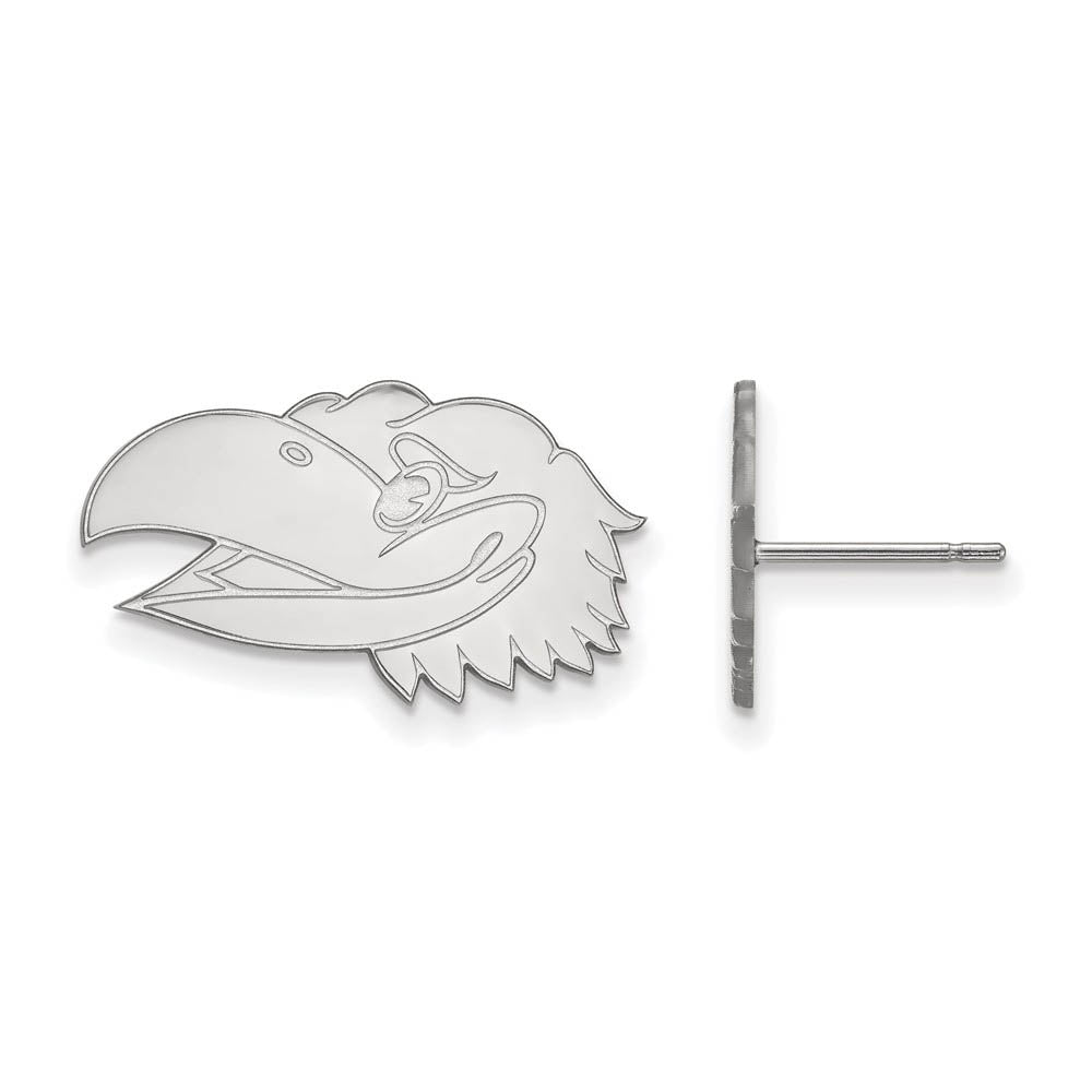10k White Gold University of Kansas Small Mascot Head Post Earrings, Item E14365 by The Black Bow Jewelry Co.