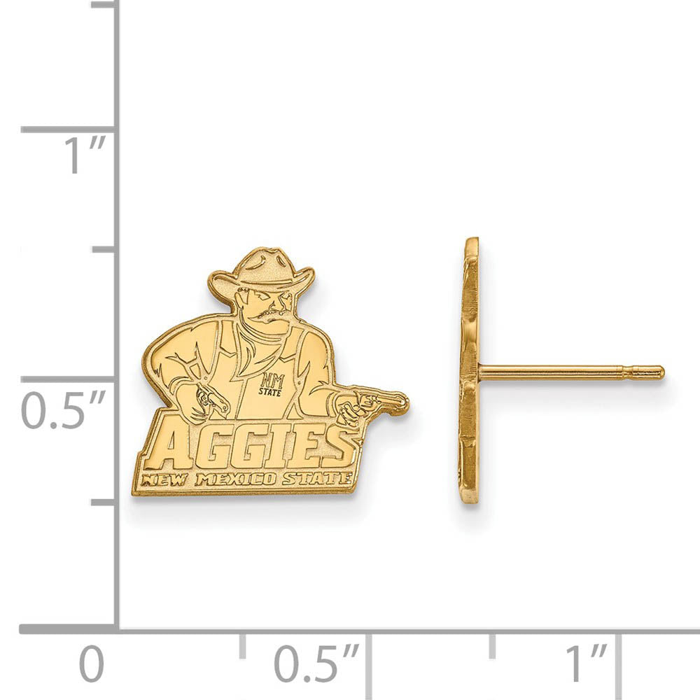 Alternate view of the 10k Yellow Gold New Mexico State University Small Post Earrings by The Black Bow Jewelry Co.