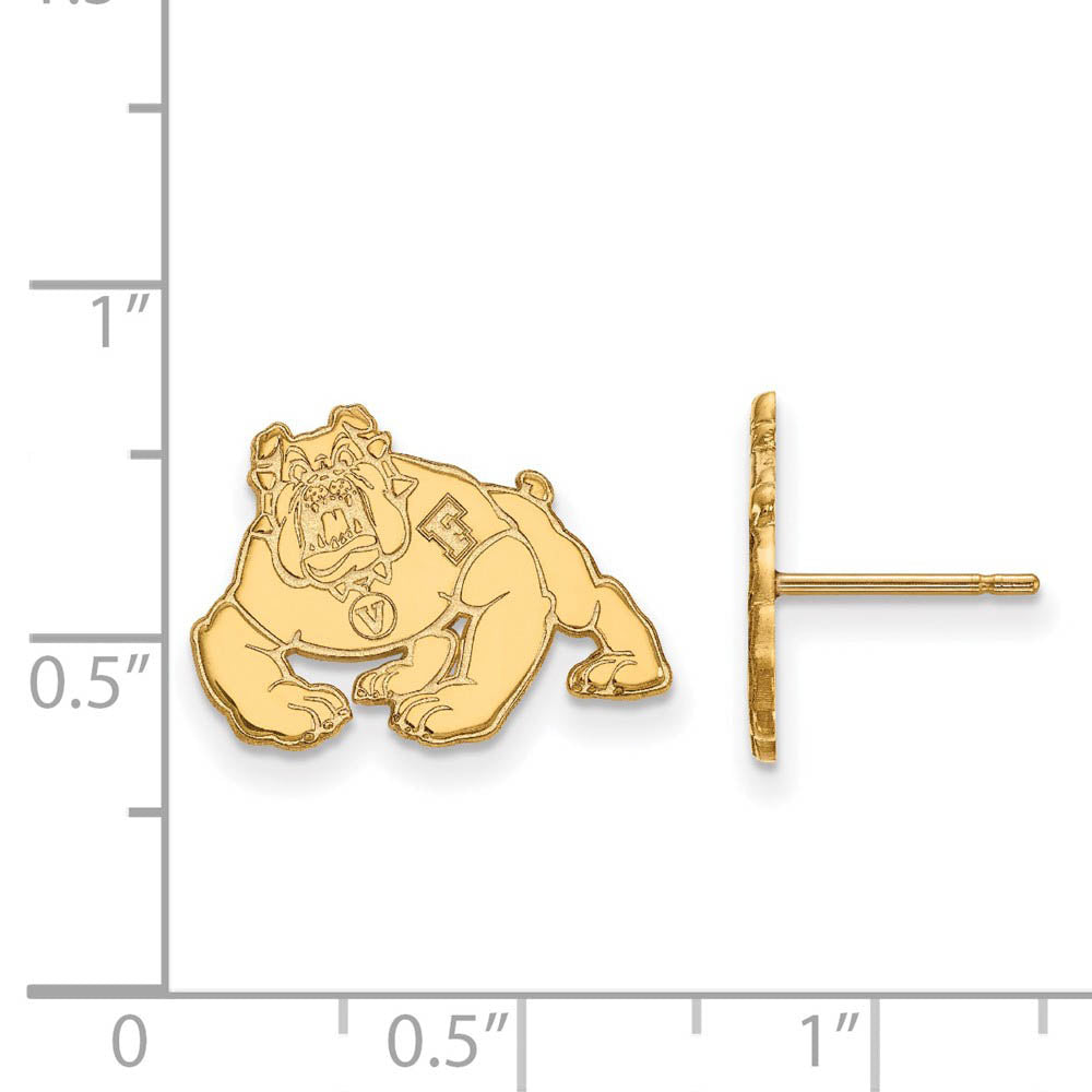Alternate view of the 10k Yellow Gold California State University Fresno Post Earrings by The Black Bow Jewelry Co.