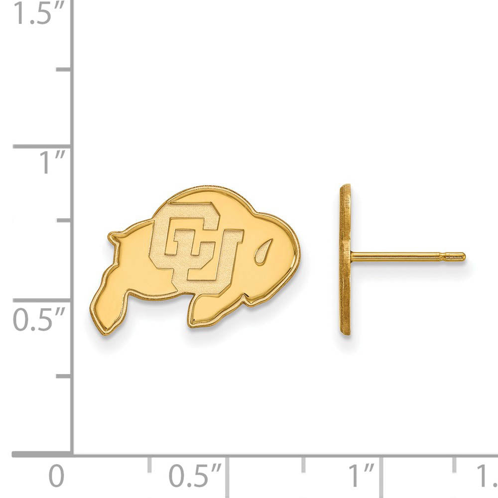 Alternate view of the 10k Yellow Gold University of Colorado Small Post Earrings by The Black Bow Jewelry Co.