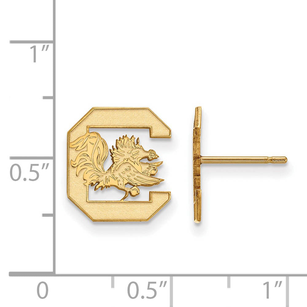 Alternate view of the 10k Yellow Gold U of South Carolina Small Post Earrings by The Black Bow Jewelry Co.