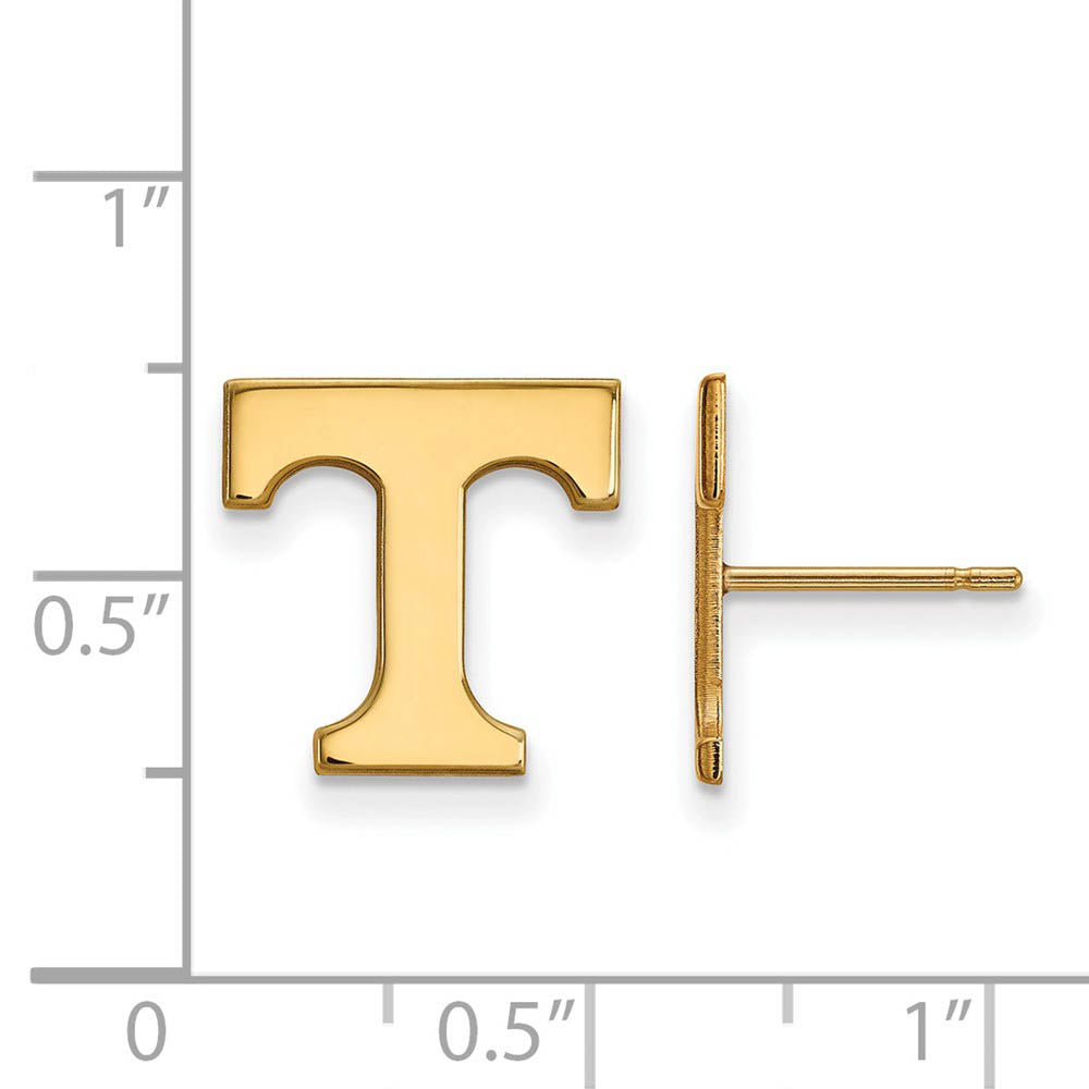 Alternate view of the 10k Yellow Gold University of Tennessee Sm Initial T Post Earrings by The Black Bow Jewelry Co.