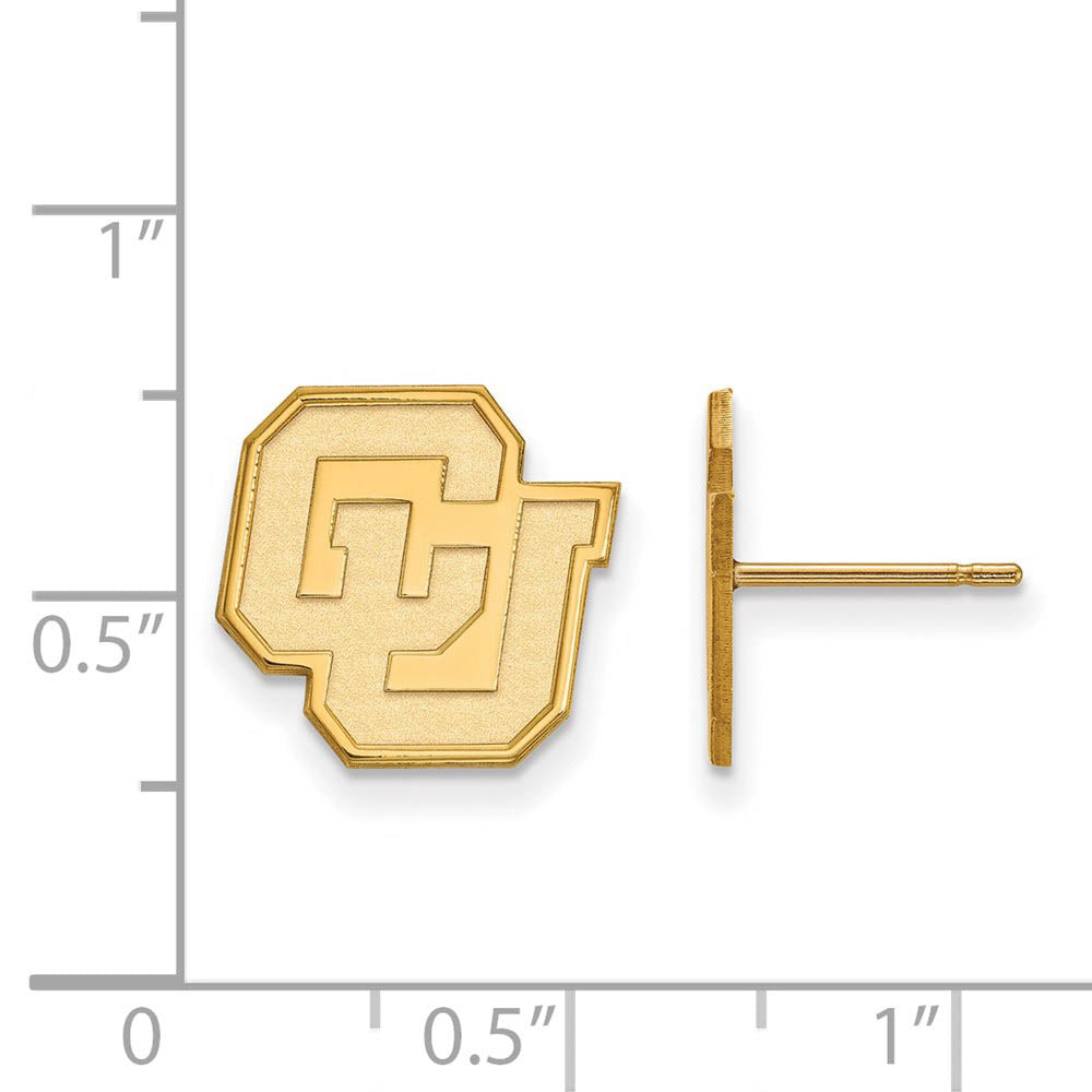 Alternate view of the 10k Yellow Gold University of Colorado Small 'CU' Post Earrings by The Black Bow Jewelry Co.