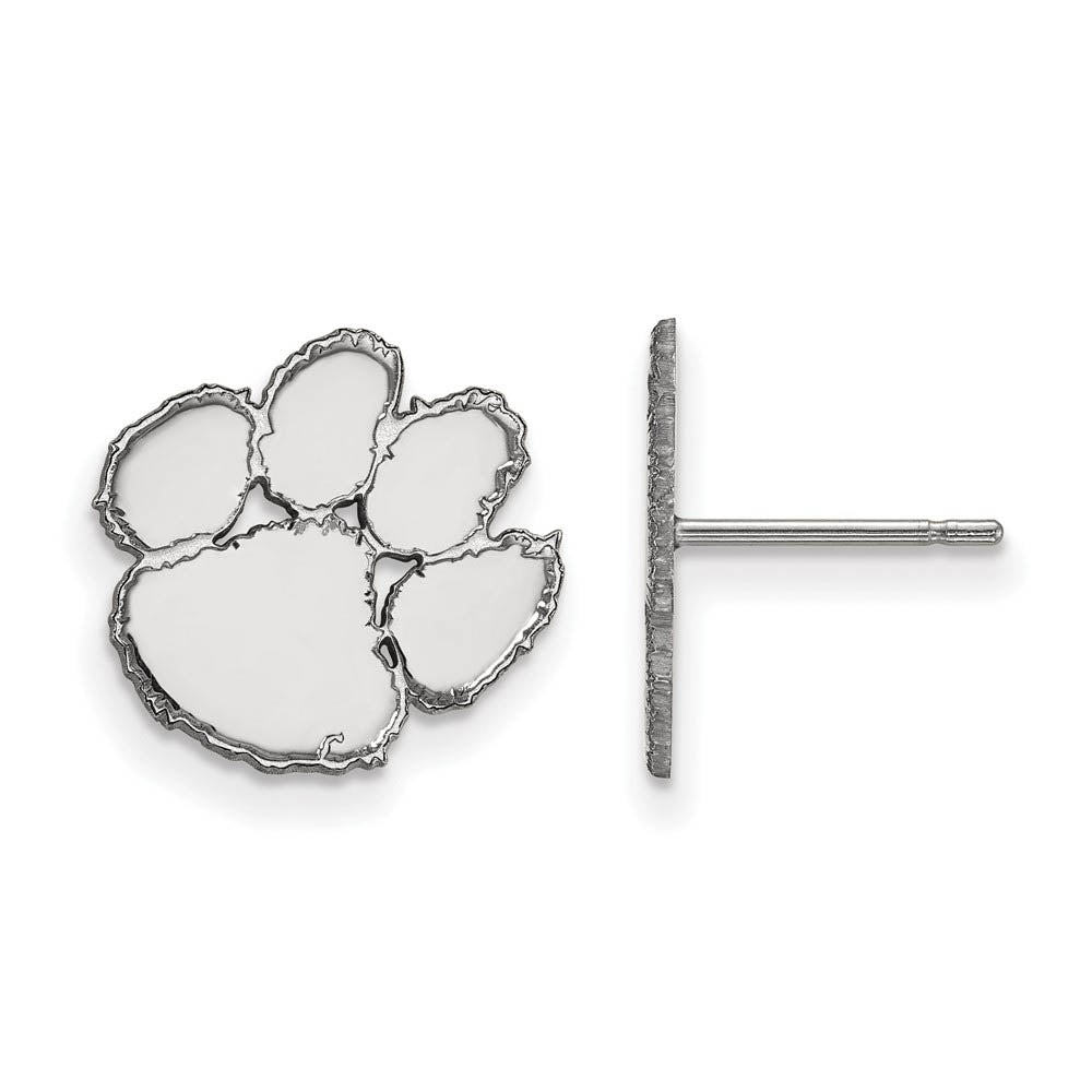 14k White Gold Clemson University Small Post Earrings, Item E14677 by The Black Bow Jewelry Co.