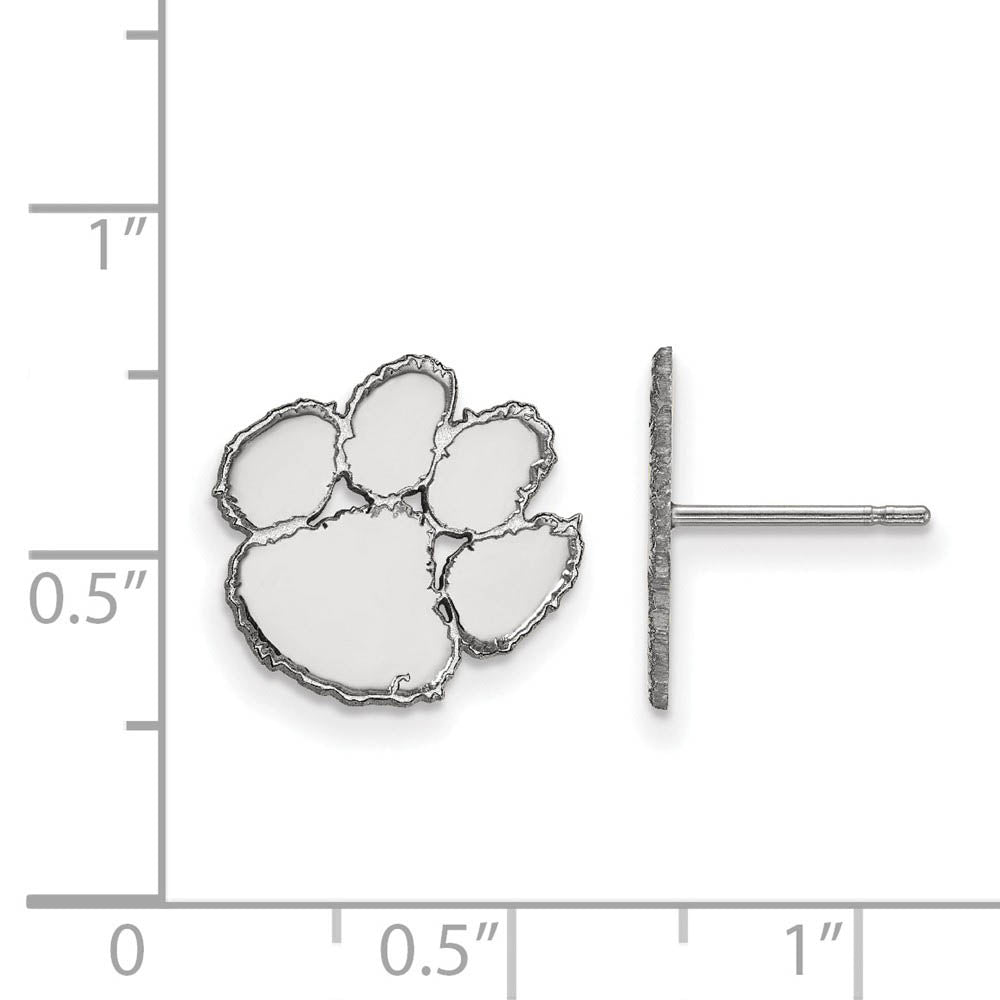 Alternate view of the 14k White Gold Clemson University Small Post Earrings by The Black Bow Jewelry Co.