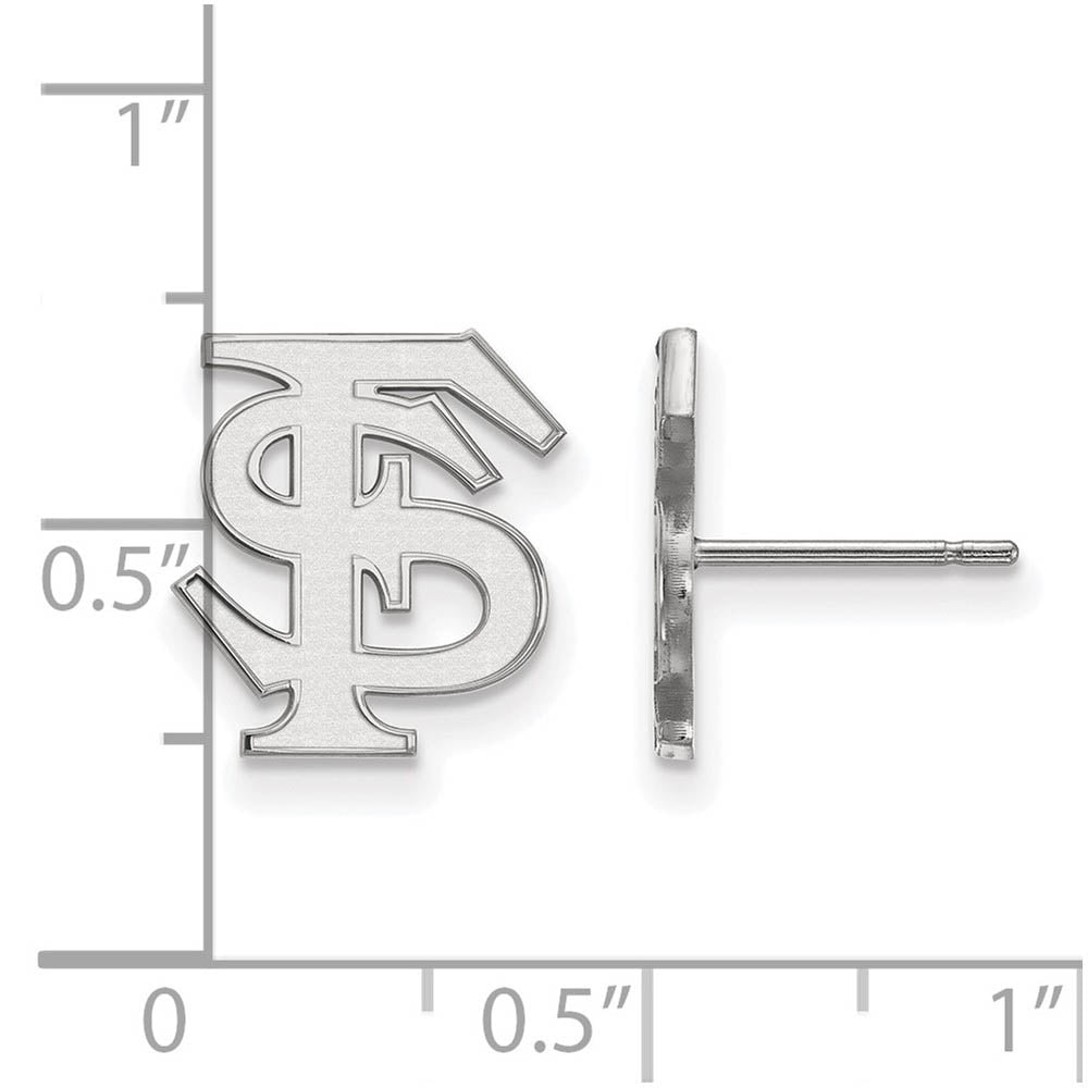 Alternate view of the 14k White Gold Florida State University Small 'FS' Post Earrings by The Black Bow Jewelry Co.