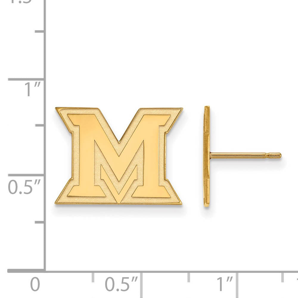 Alternate view of the 14k Yellow Gold Miami University Small Post Earrings by The Black Bow Jewelry Co.