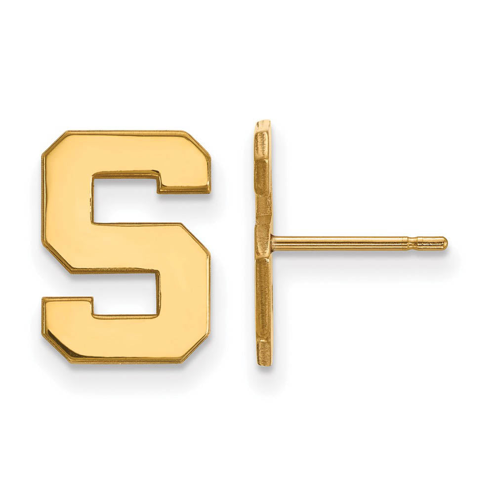 14k Yellow Gold Michigan State University Small 'S' Post Earrings, Item E14858 by The Black Bow Jewelry Co.