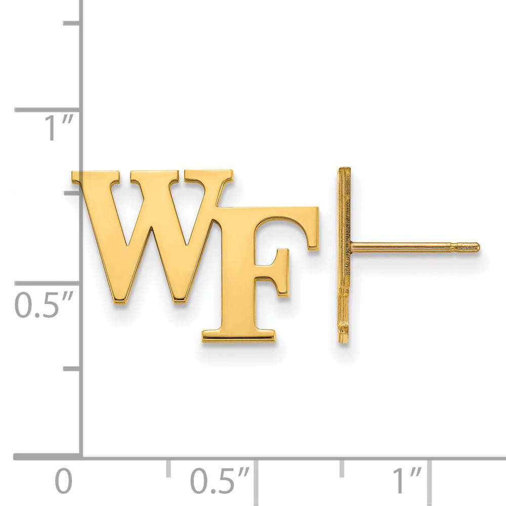 Alternate view of the 14k Yellow Gold Wake Forest University Small 'WF' Post Earrings by The Black Bow Jewelry Co.