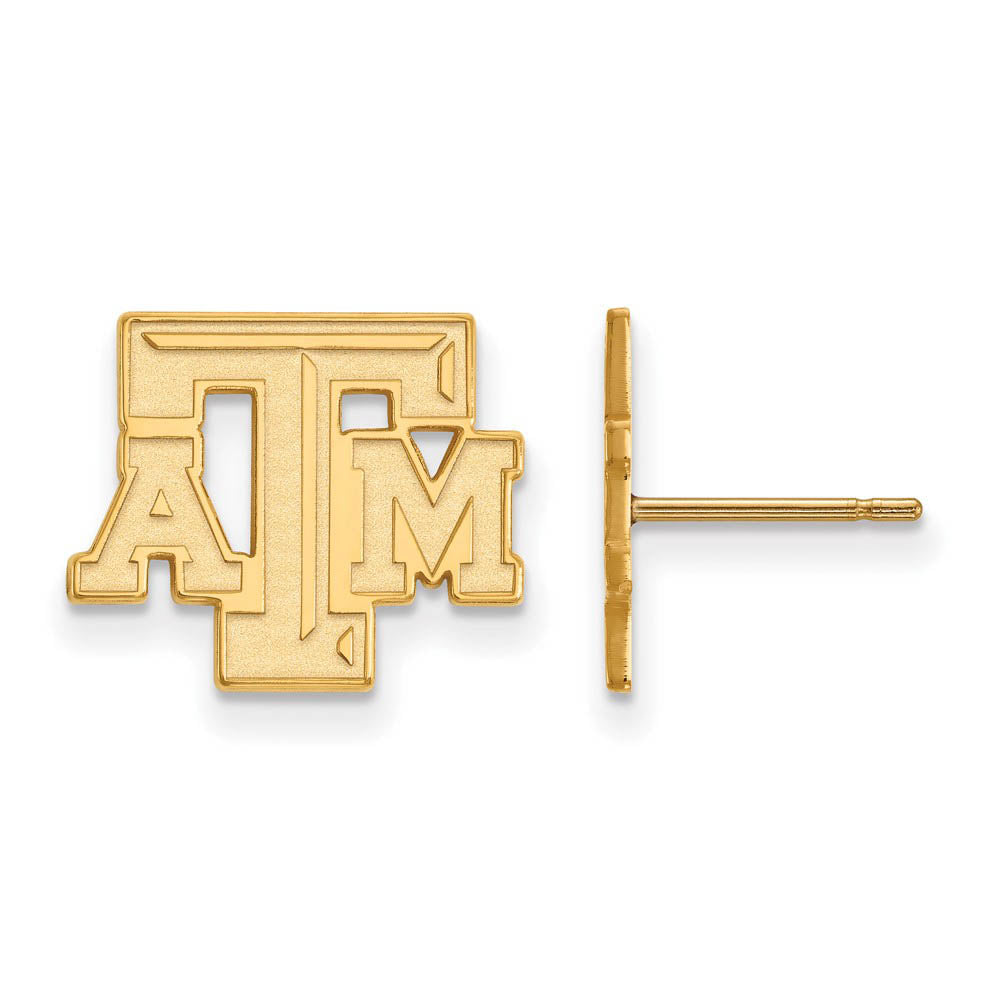 14k Yellow Gold Texas A&M University Small 'ATM' Post Earrings, Item E14925 by The Black Bow Jewelry Co.