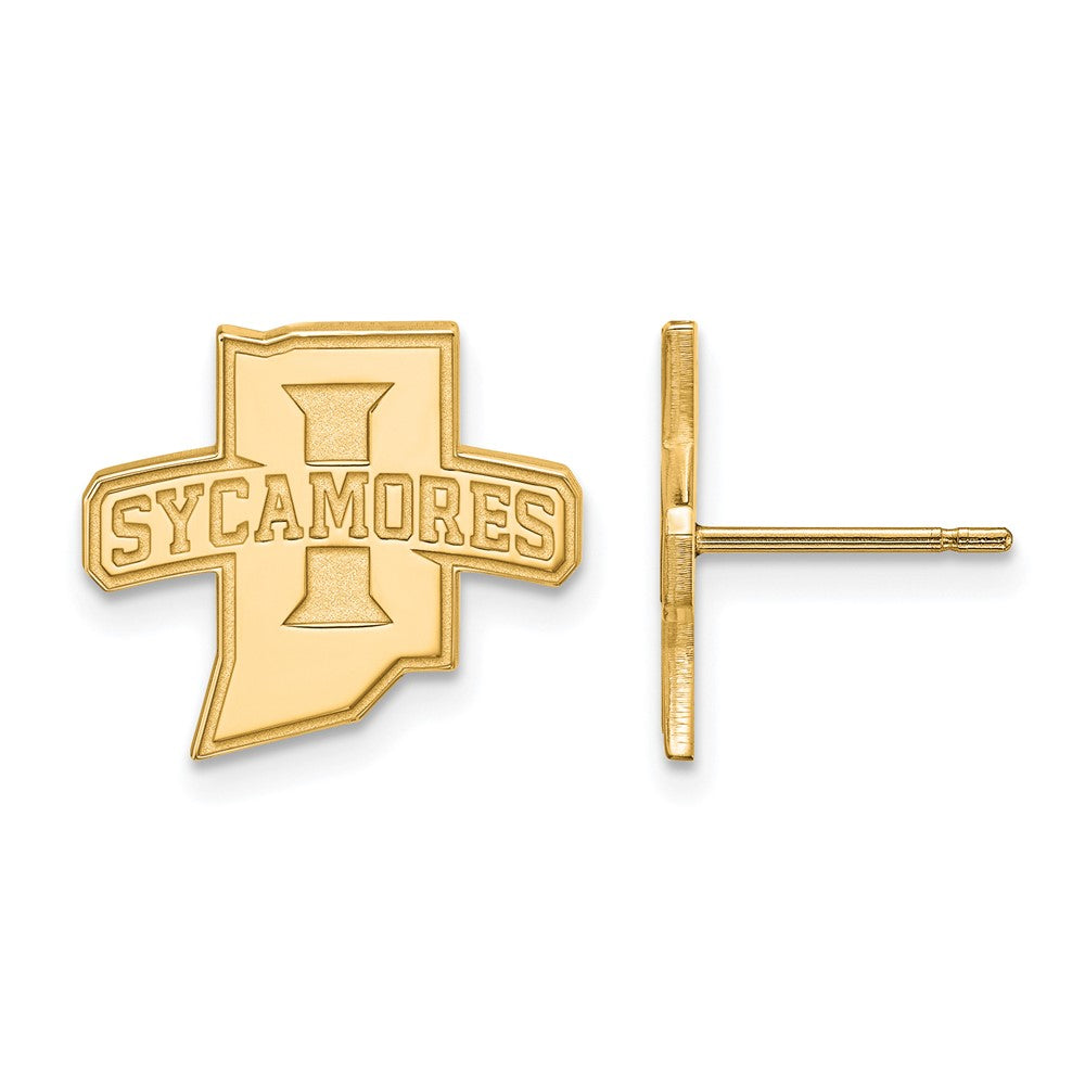 14k Gold Plated Silver Indiana State University Post Earrings, Item E14945 by The Black Bow Jewelry Co.